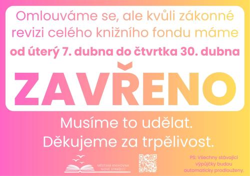 Knihovna bude v dubnu kvůli revizi fondu zavřená.
